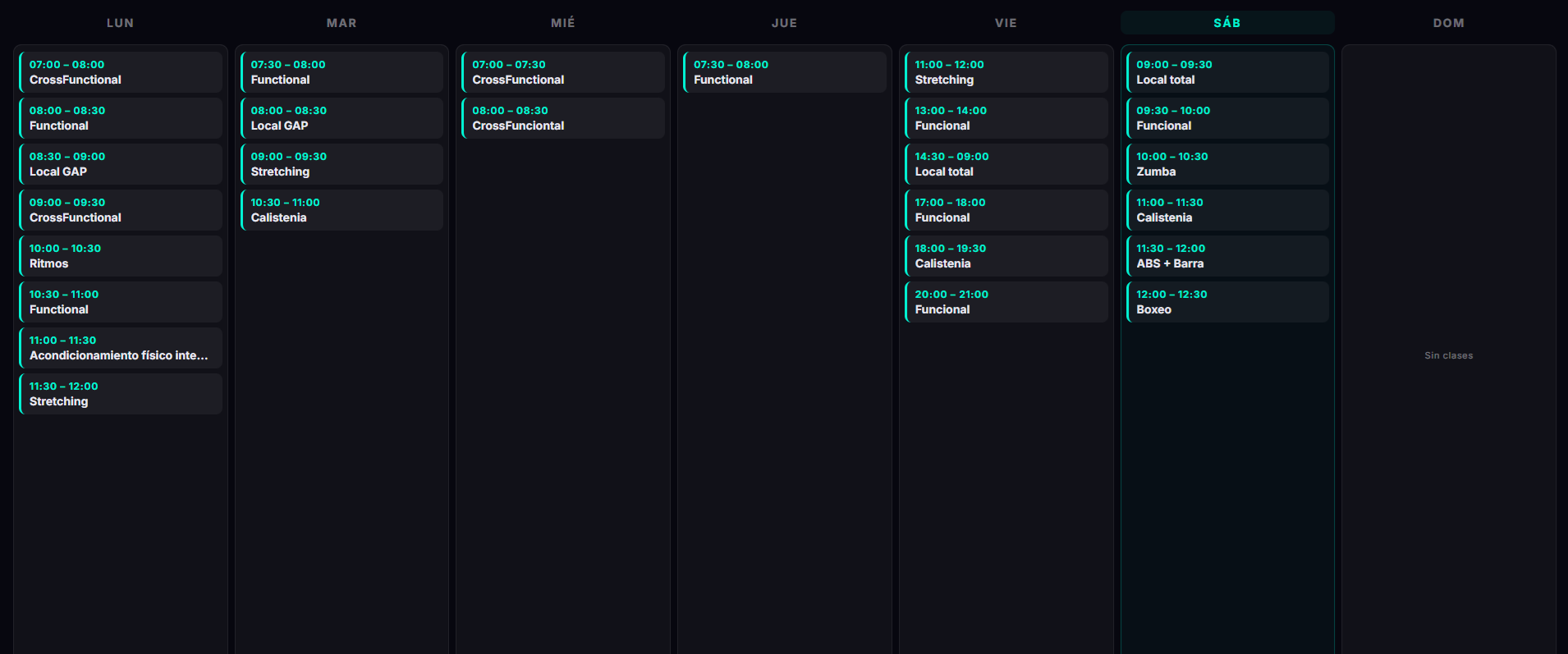Programación semanal de clases con scheduler visual de GymFlow